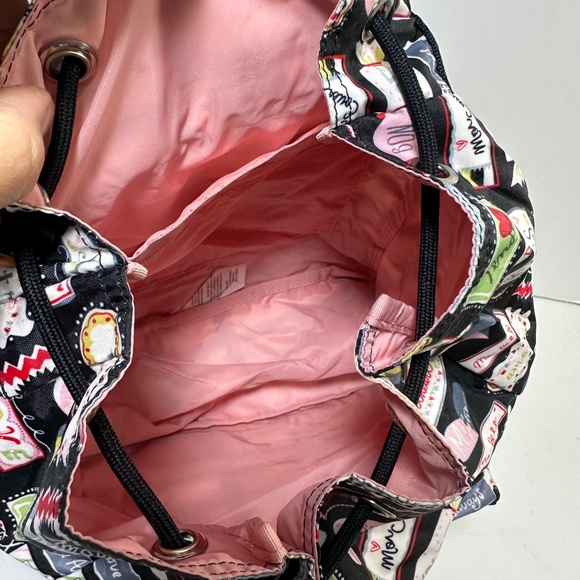 LeSportsac Small Edie Sweet Talk Candy Black Drawstring Backpack Love Amour main image 4